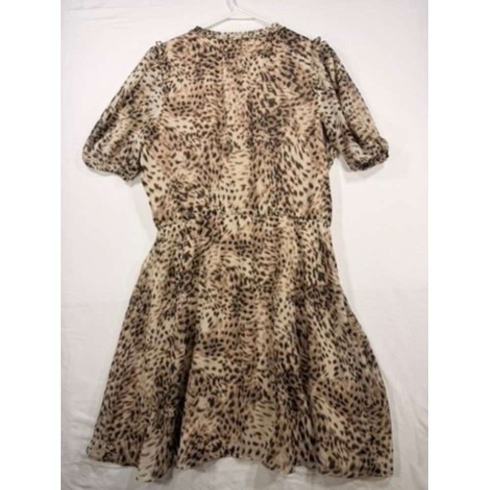 LOFT Animal Print Dress Women MP Brown Excellent Drawstring Waist Puff Sleeve - Picture 7 of 7